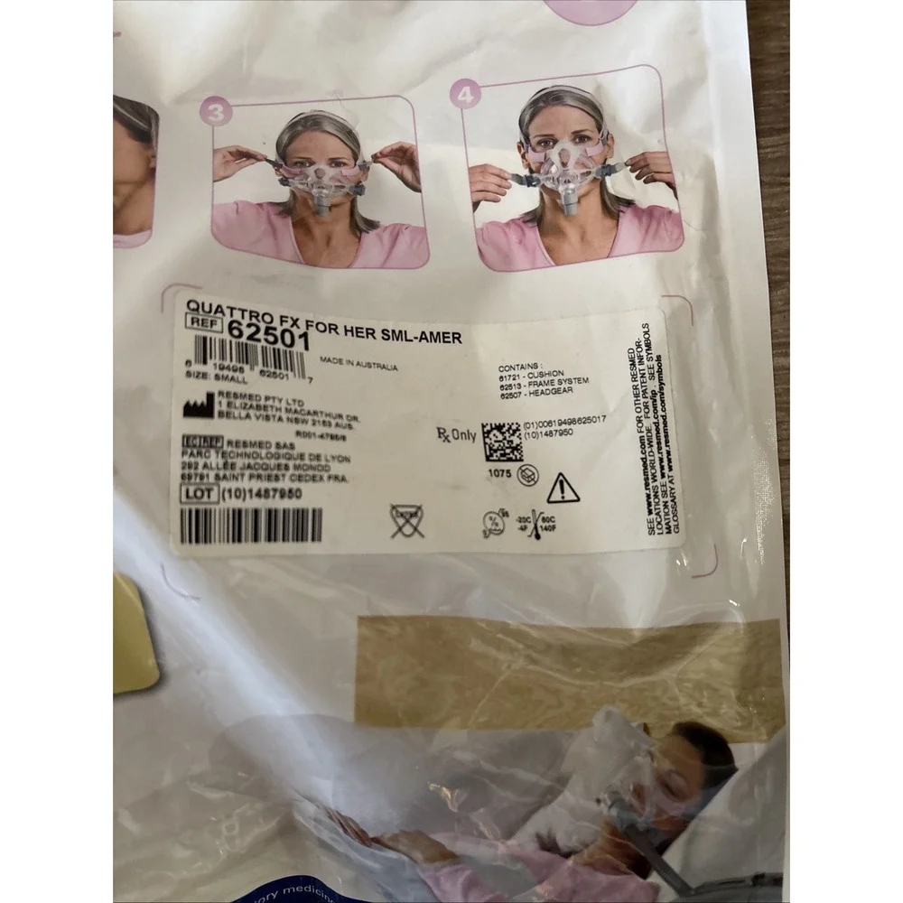ResMed Full Face Mask Headgear Quattro Air For Her 62501 Small / Sealed New